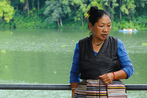 Rainbow on a woman's waist